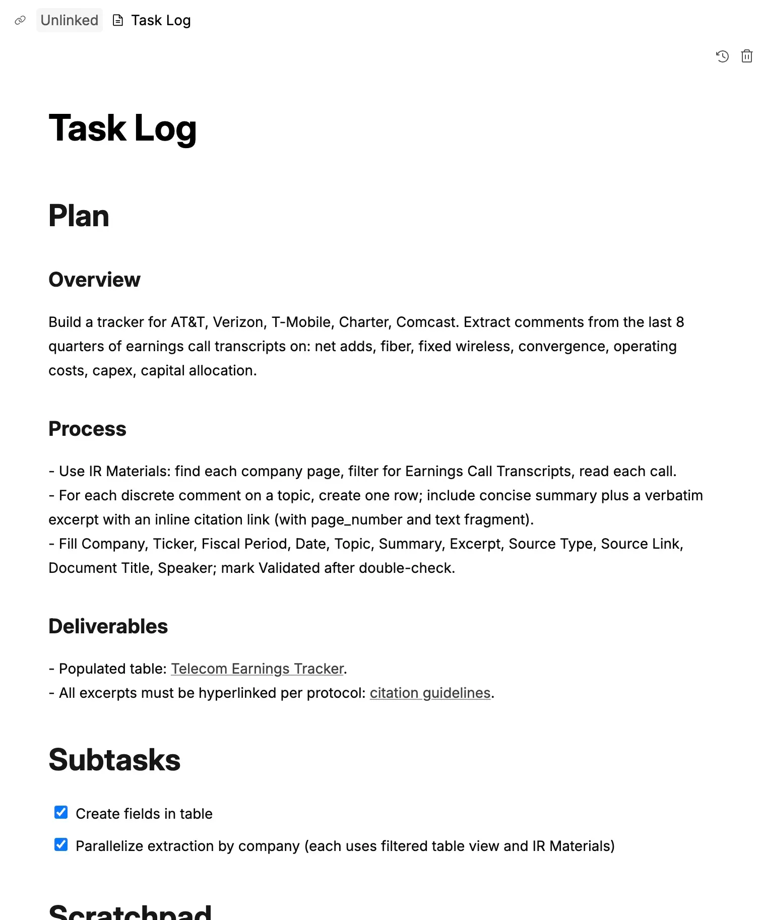 Task log window